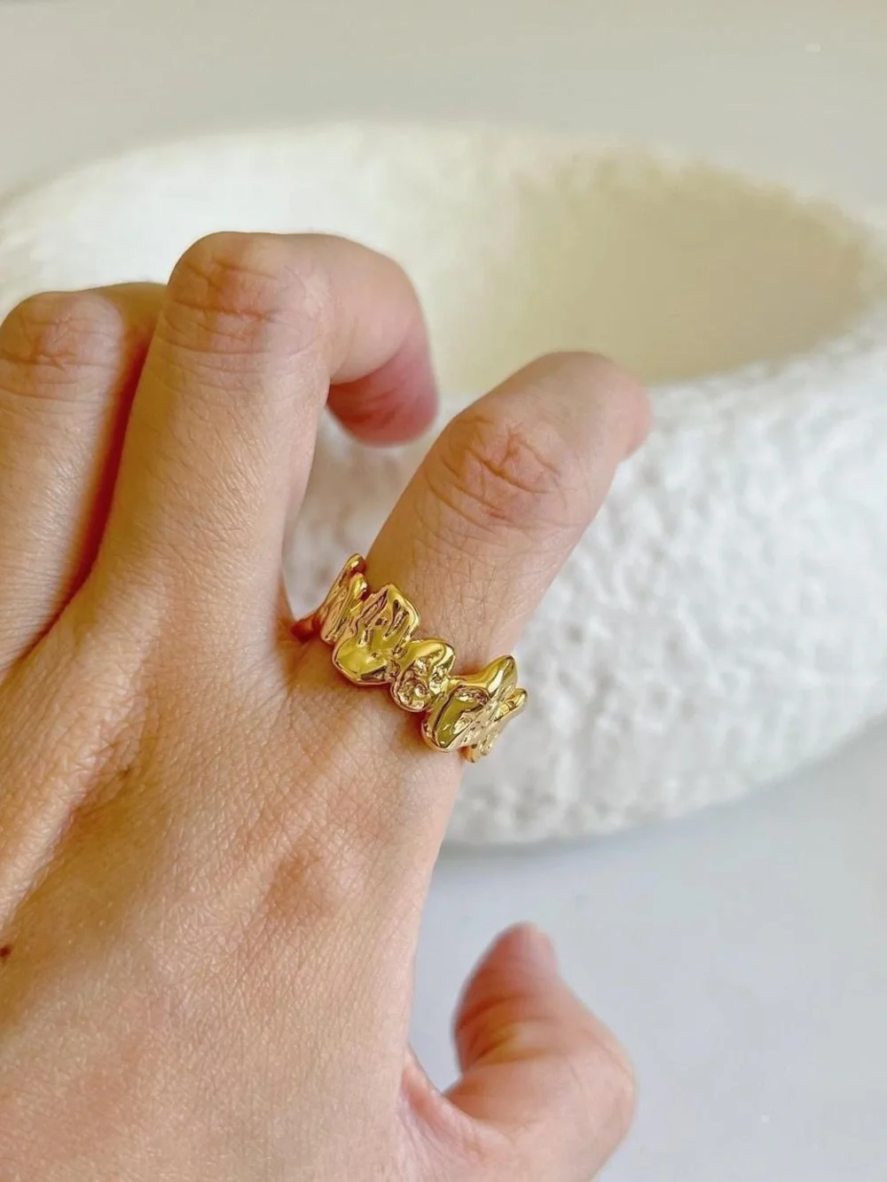 Scalloped Organic Gold Open Band Ring